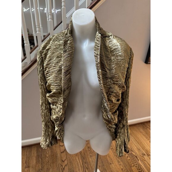 JUNYA WATANABE Comme Des Garçons Metallic Gold Open Crinkled Blazer Jacket XS - Picture 3 of 8